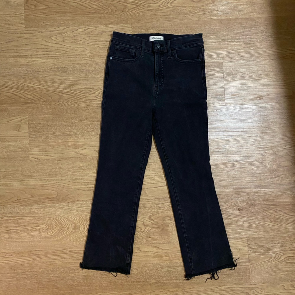 Madewell Cali Demi-boot, size 28, black jeans, raw hem